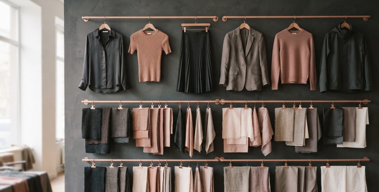 Curated garment and fabric sourcing wall